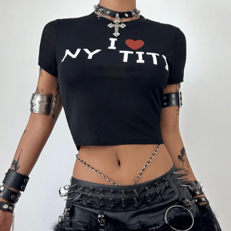 Short sleeve letter print crewneck top