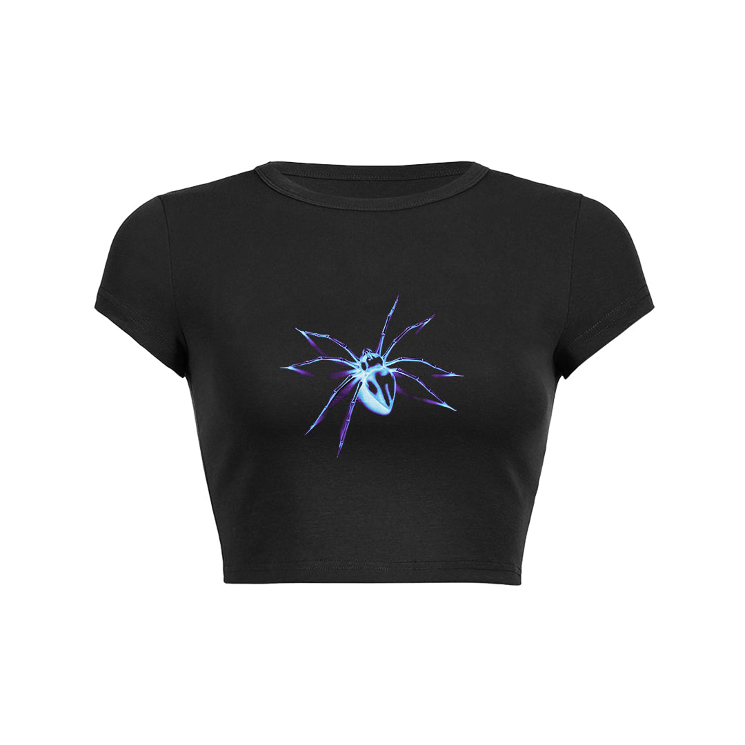 Spider letter print Crop Top Baby Tee – MUDSWEET