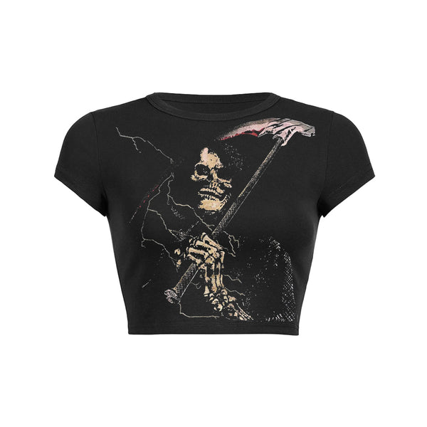 Camiseta para bebé Bolsillos inclinados con estampado de esqueleto de la muerte 