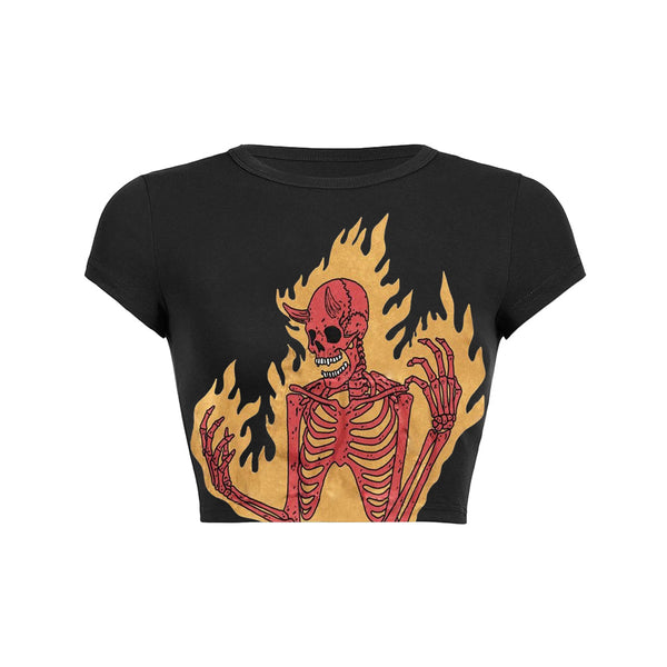 Camiseta para bebés Estampado de esqueleto de demonio de fuego 