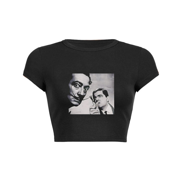 Retro Portrait Graphic Crop Top Baby Tee