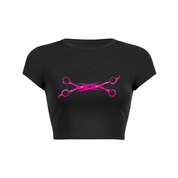 Pink Shears Crop Top Baby Tee