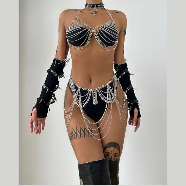 Halter metal waist chain backless set