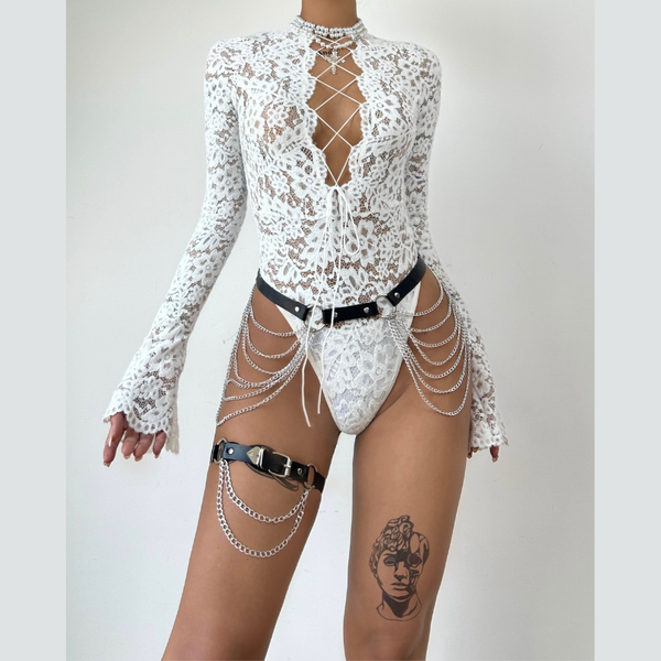 Long sleeve lace lace up bodysuit