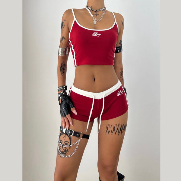 U neck embroidery cami short pant set