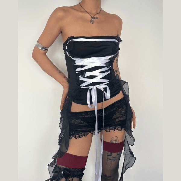 Ruffle lace up self tie backless ribbon tube crop top fairycore Ethereal Fashion