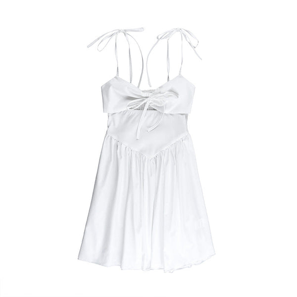 Self tie ruched hollow out smocked cami mini dress