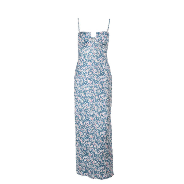 Flower print hollow out cami maxi dress