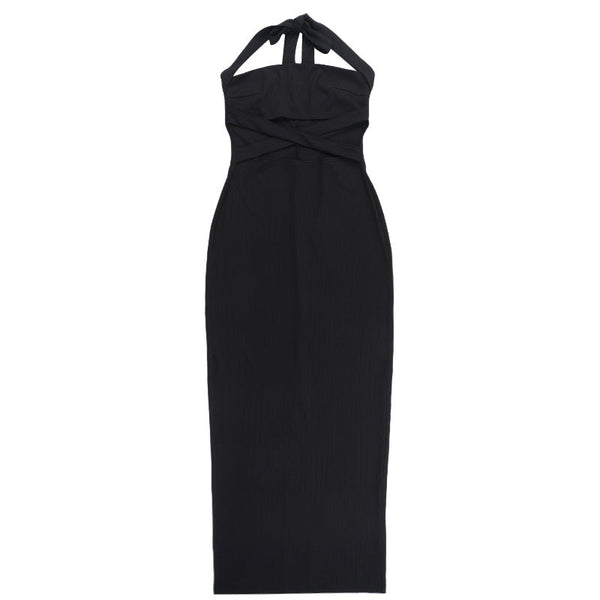 Halter cross front hollow out maxi dress