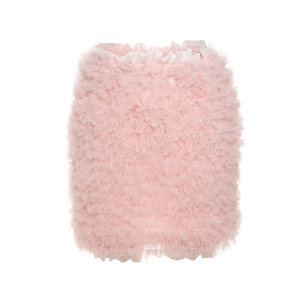 Fluffy ruffle zip-up mini skirt