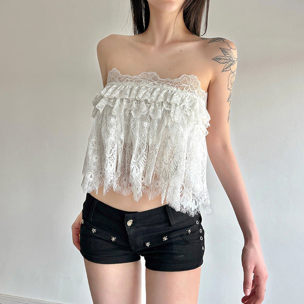 Lace ruffle 2 piece tube top