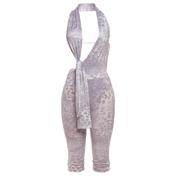 Halter irregular print button pant set