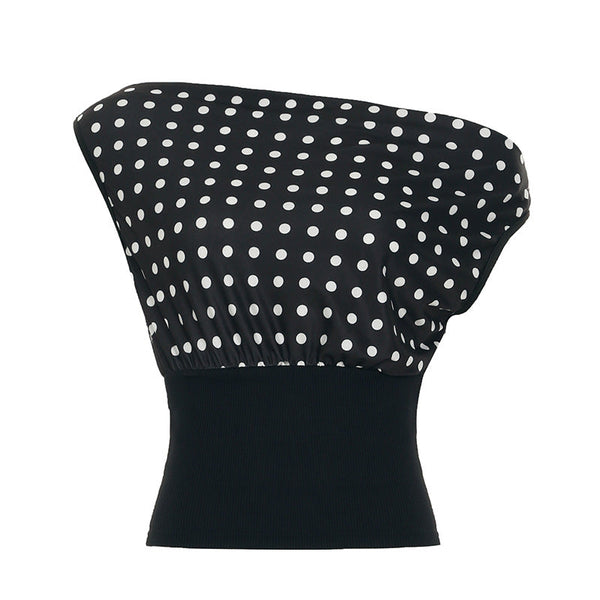 Polka dot irregular ribbed sleeveless top