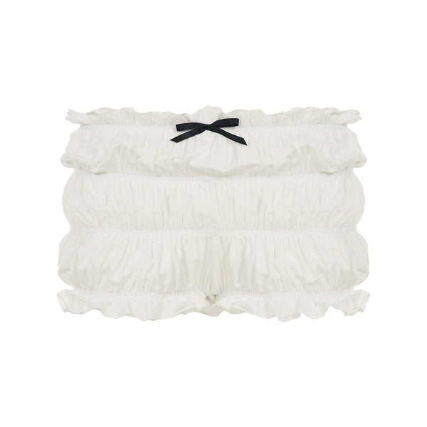 Bowknot ruffle ruched low rise short pant