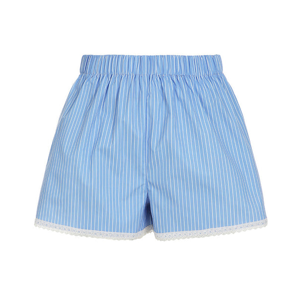 Lace hem striped ruched low rise short pant