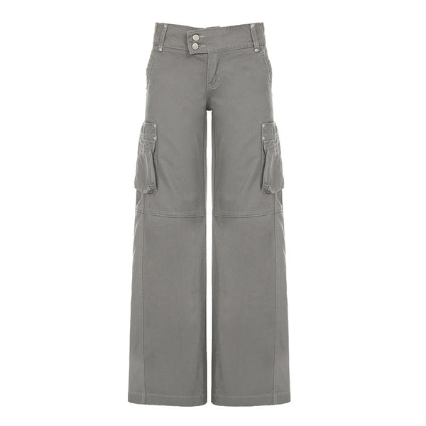 Zip-up button pocket high rise cargo pant
