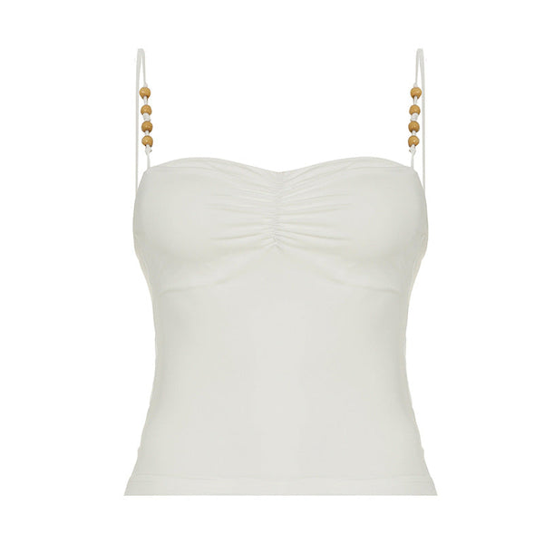 Ruched beaded backless solid cami top