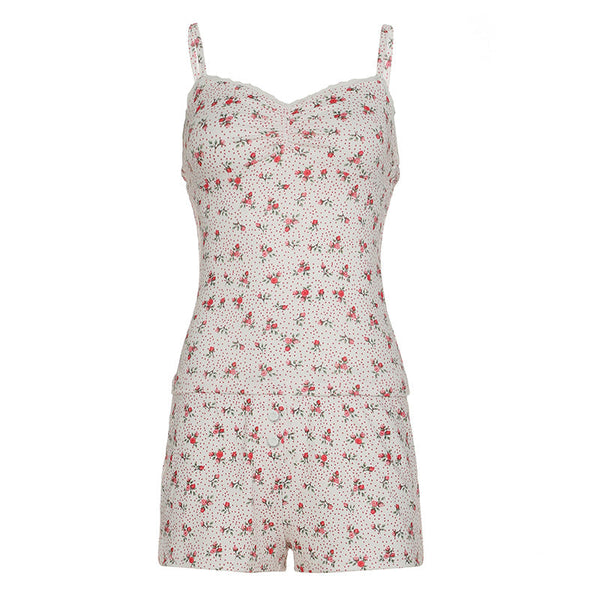 Ruched v neck flower print low rise cami pant set