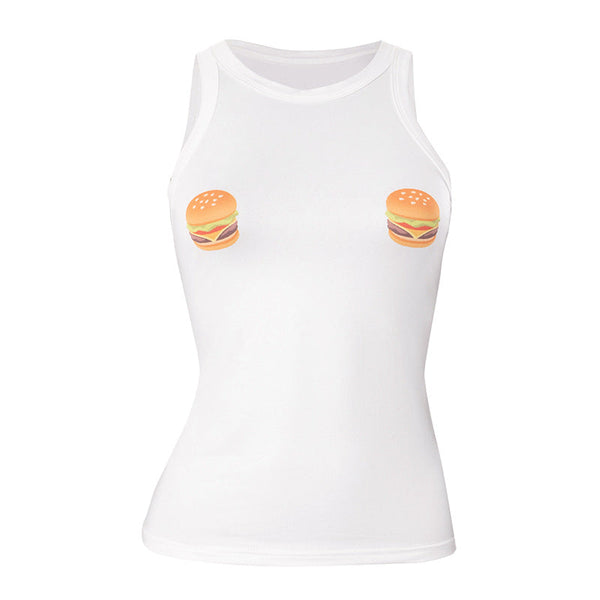 Crewneck hamburger pattern contrast top
