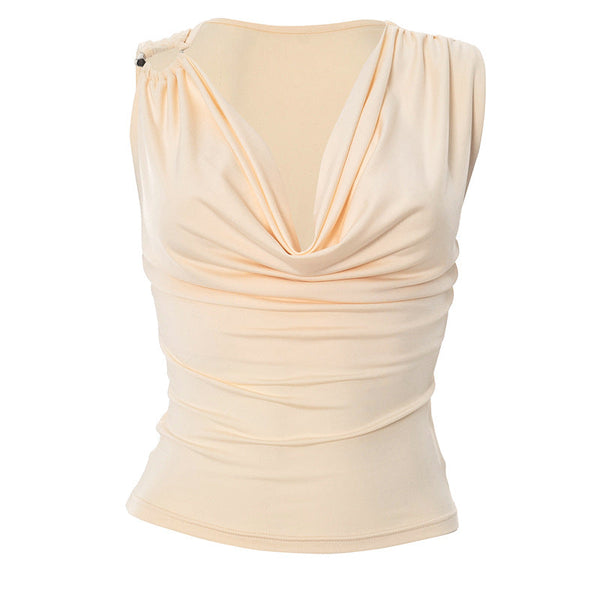 Cowl neck ruched sleeveless solid top