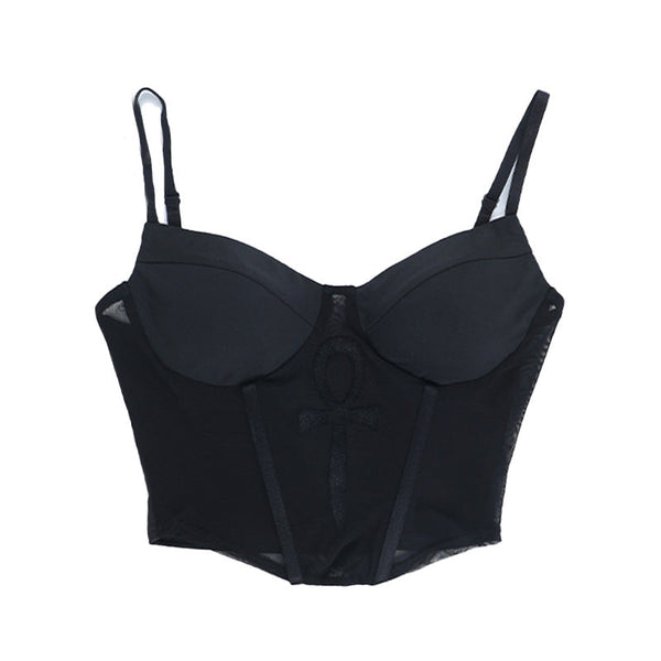 V neck backless cross pattern cami top