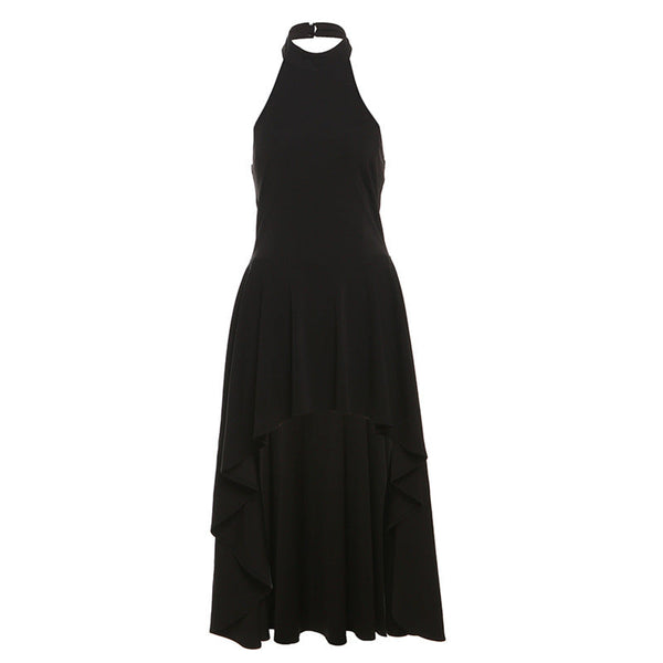 Irregular backless halter maxi dress