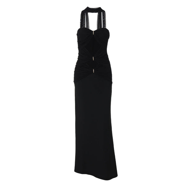Hollow out ruched backless tube maxi dress