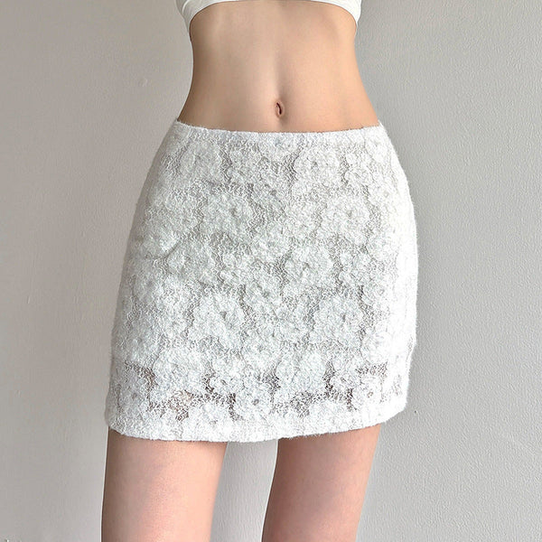 Lace A line textured solid mini skirt