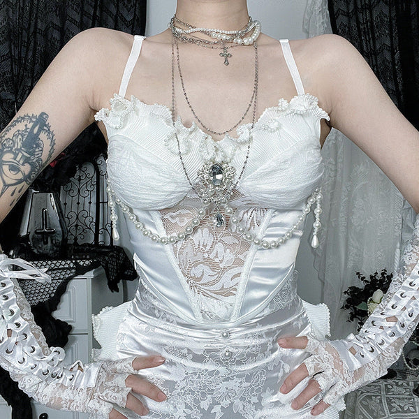 Beaded ruffle padded cami top