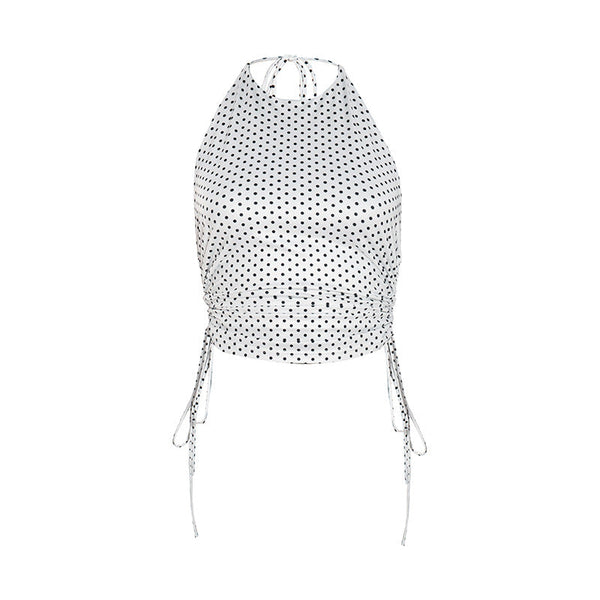 Polka dot drawstring halter top