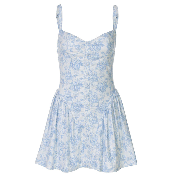 Flower print ruched v neck cami mini dress