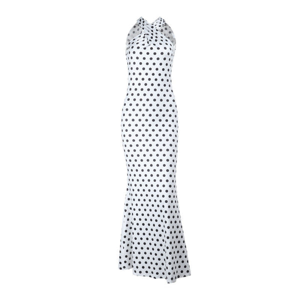 Polka dot cross front backless maxi dress