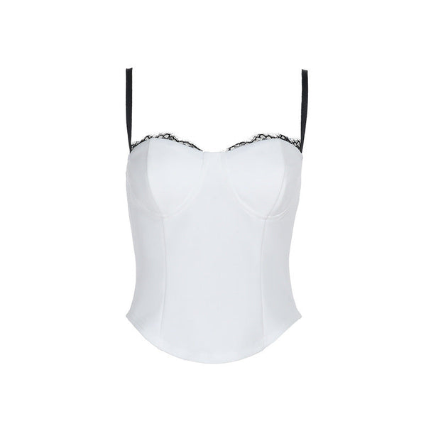 Lace hem v neck backless cami top