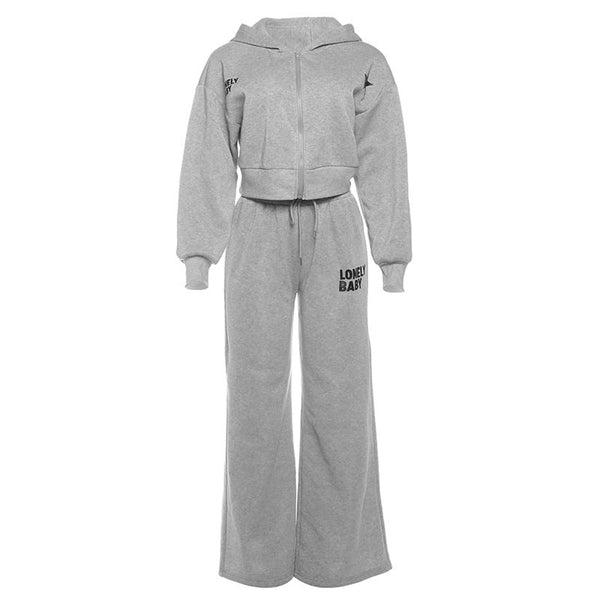 Hoodie zip-up long sleeve solid pant set
