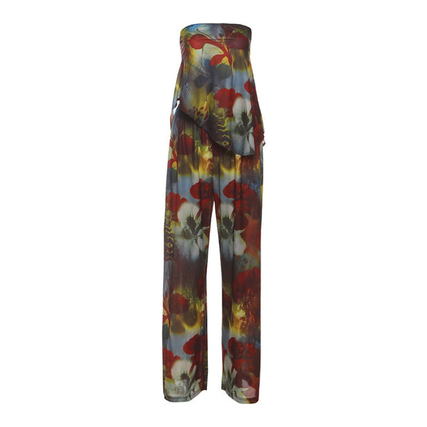 Flower print irregular tube pant set