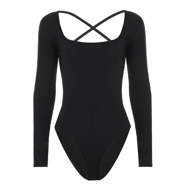 Long sleeve cross back solid bodysuit