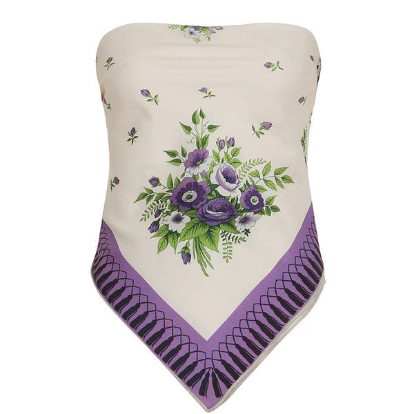 Flower print knotted tube top