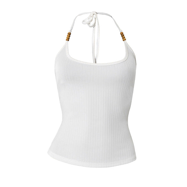 U neck halter beaded backless top