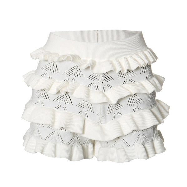 Ruffle knitted solid short pant