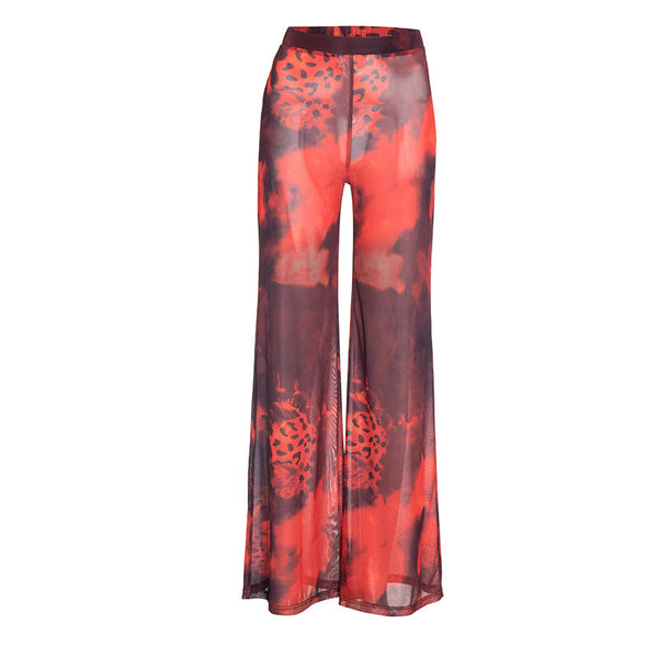 Contrast print mesh medium rise pant