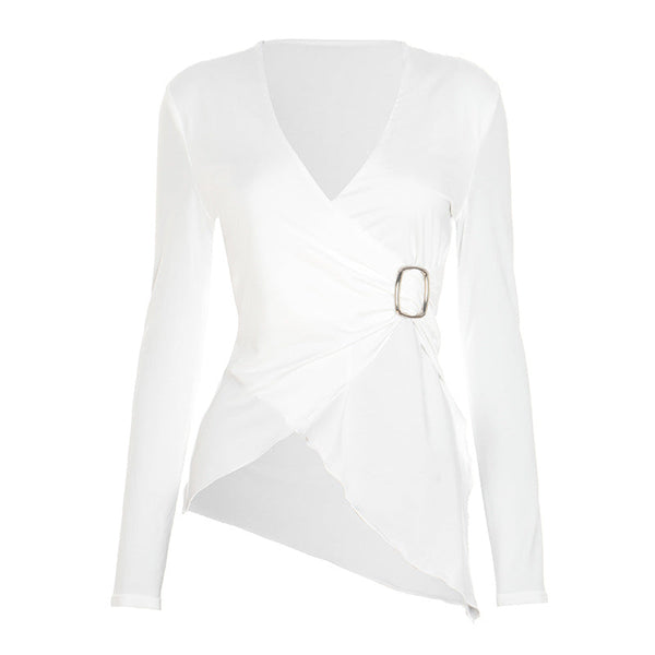 V neck long sleeve irregular top