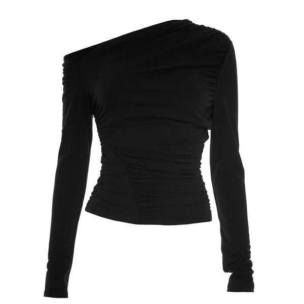 One shoulder long sleeve ruched top