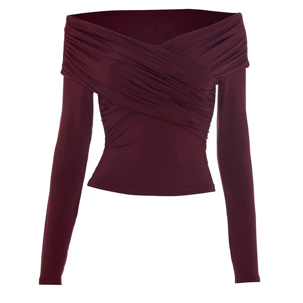 Off shoulder ruched cross front top