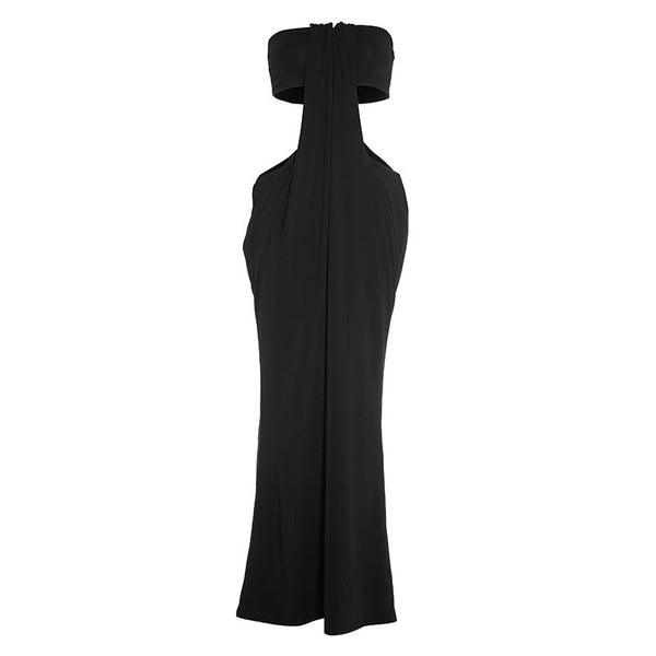Hollow out ruched solid maxi dress