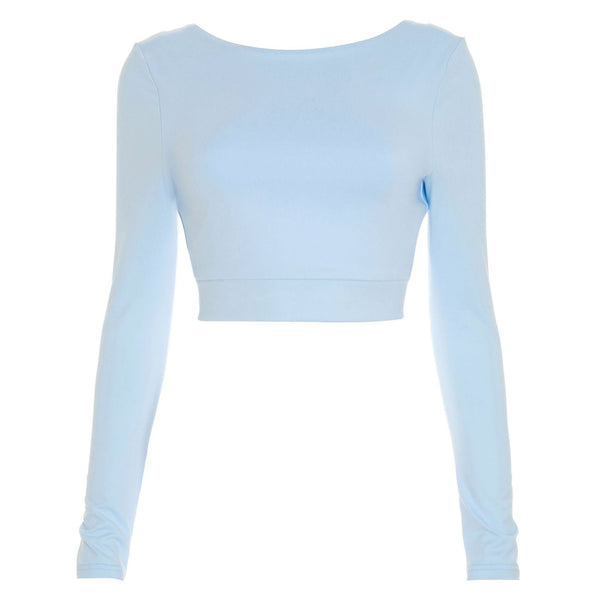 Long sleeve backless button crop top
