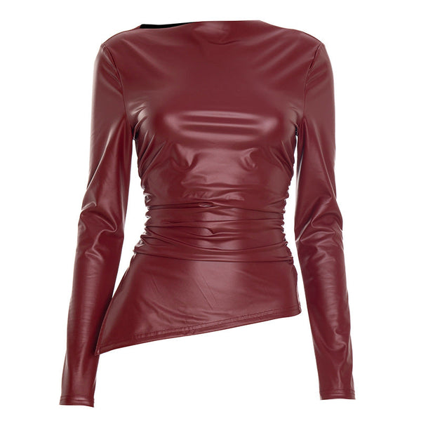 PU leather long sleeve slit top