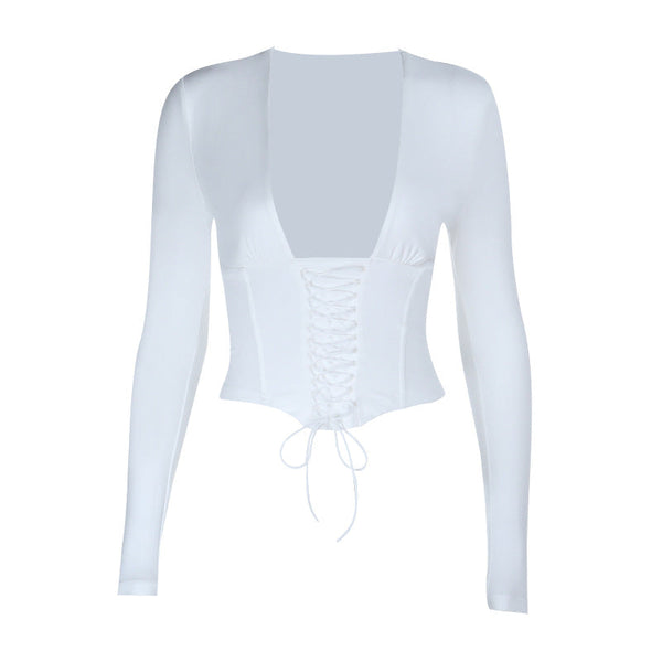 Lace up corset long sleeve solid top