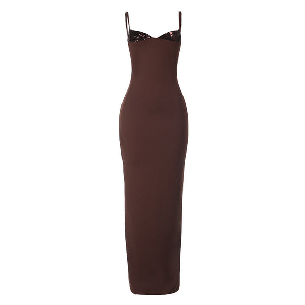 V neck backless solid cami maxi dress