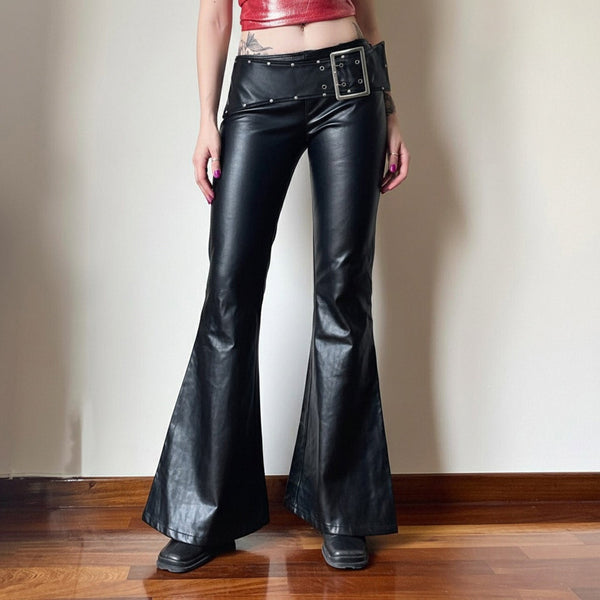 PU leather buckle low rise pant