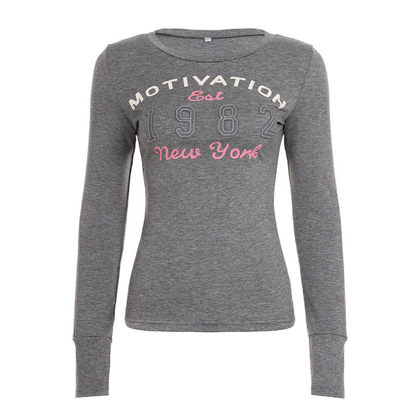 Long sleeve crewneck letter print top